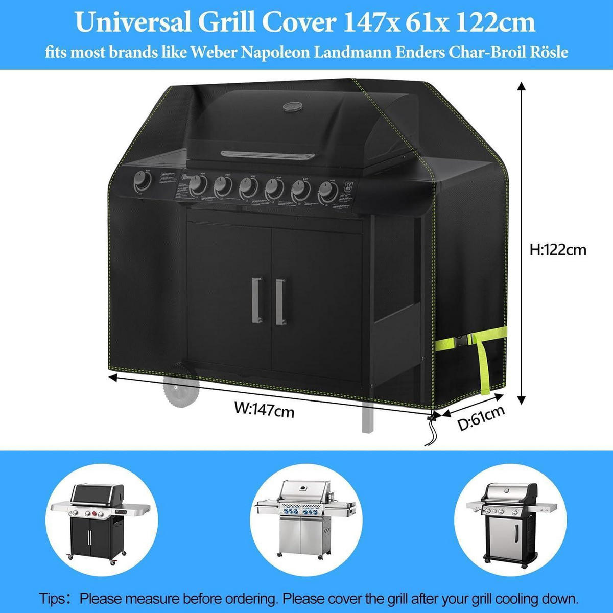 GRILL Abdeckhaube 147 x 61 x 122 cm wetterfest 420D Oxford - Schwarz, Kunststoff (61/122/147cm)