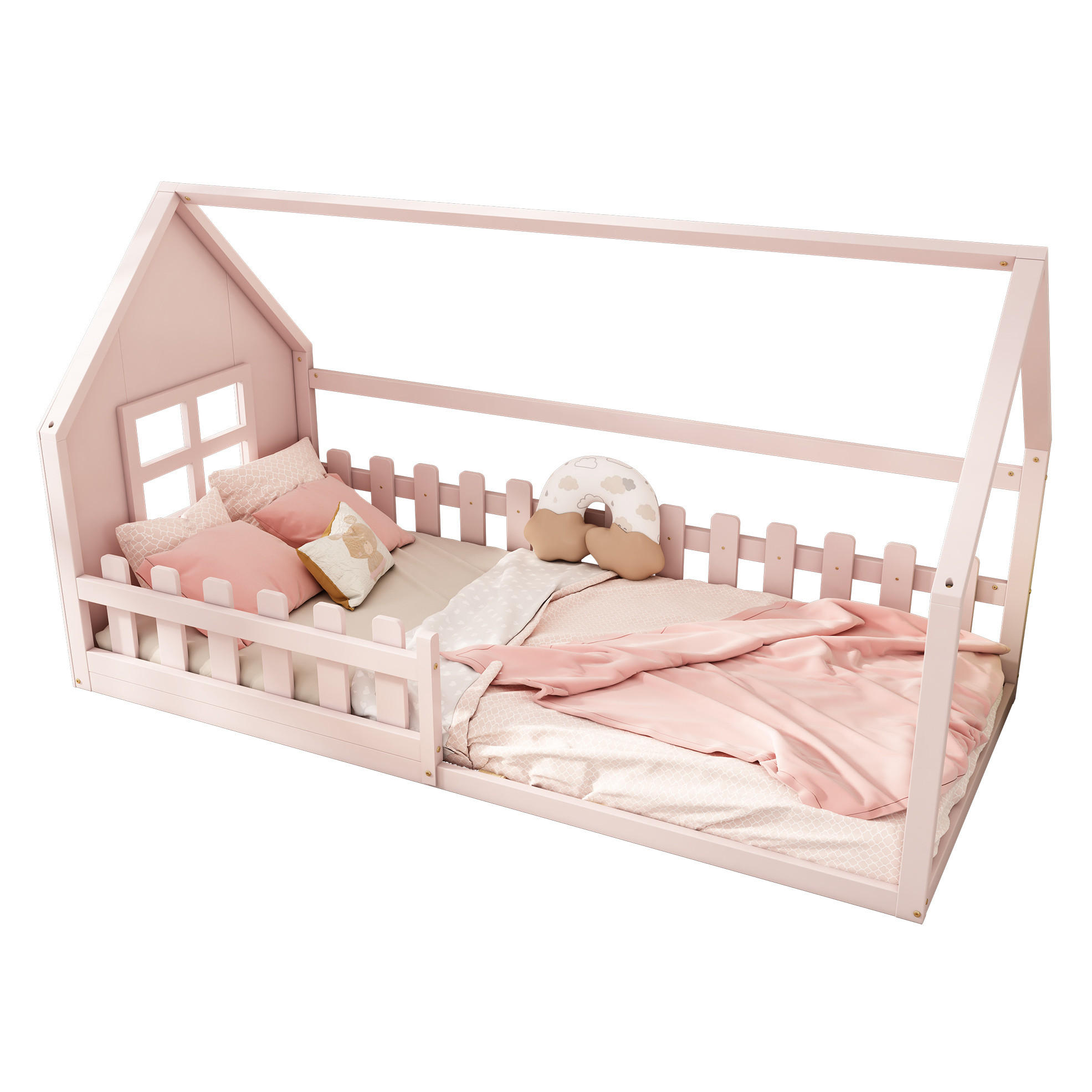 OKWISH DĚTSKÁ postel 90/200 cm růžová z borovice a MDF v domkovém designu