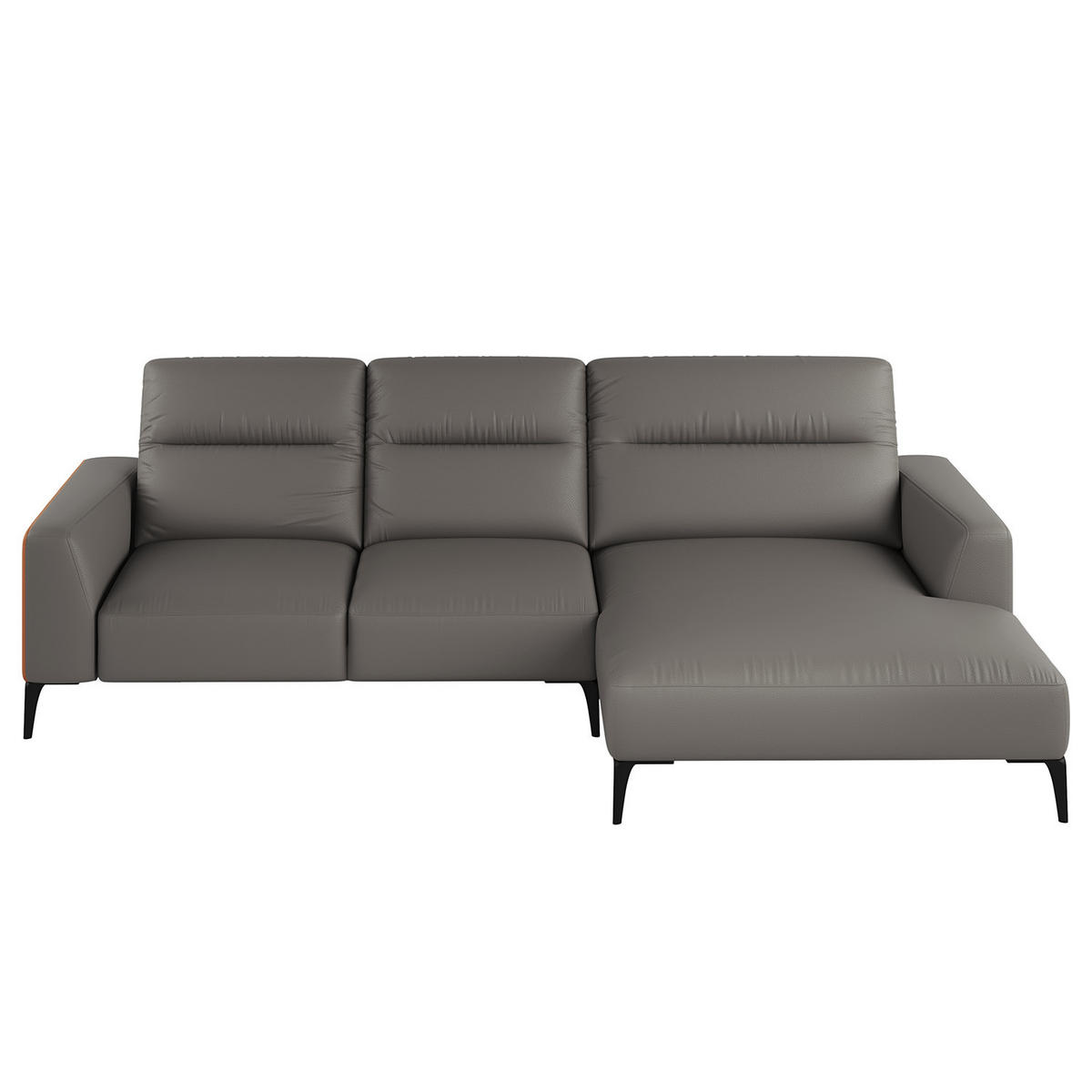 ECKSOFA mit Longchair - Schwarz/Grau, Leder/Metall (265/180cm) - home24