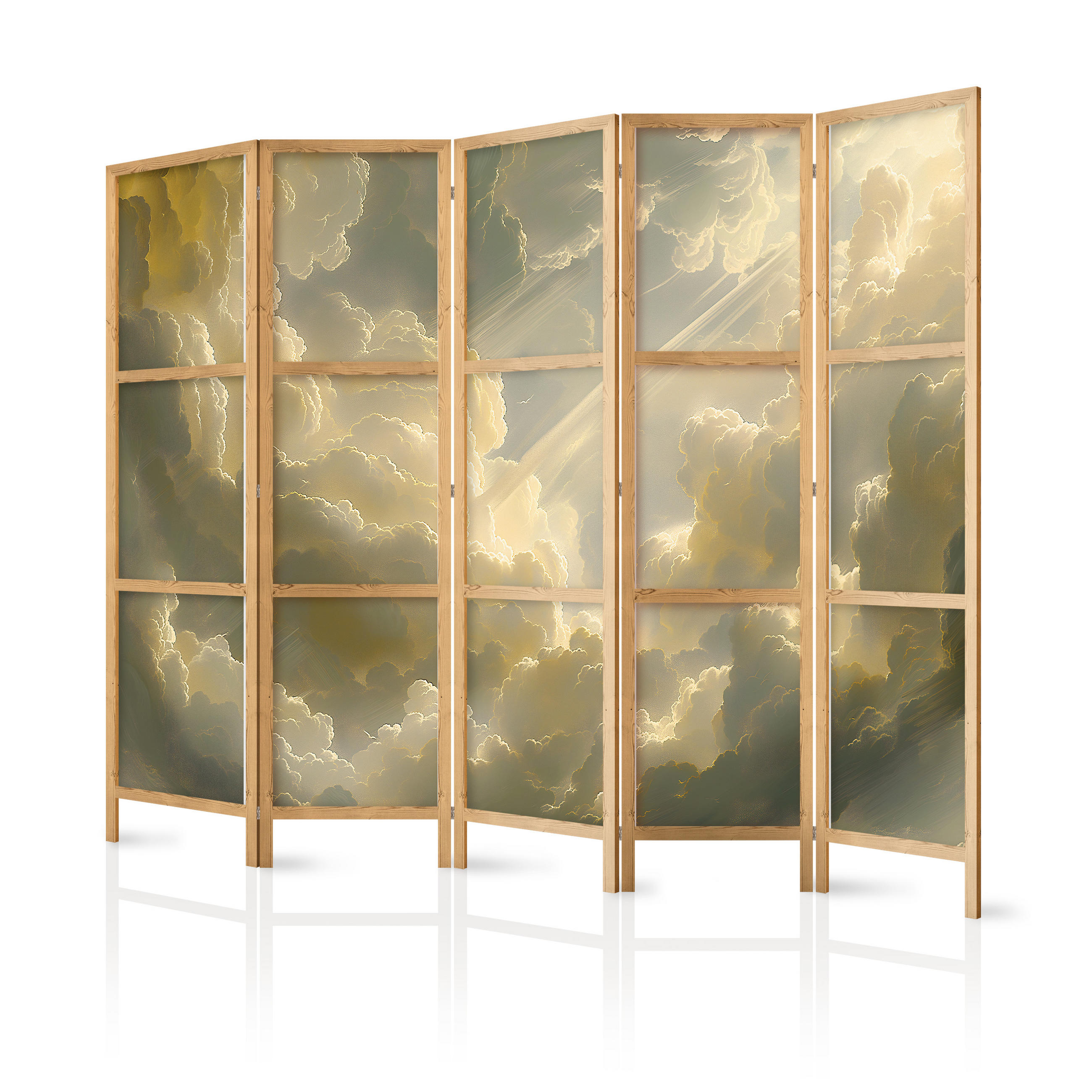 PARAVENT Japanischer 5-tlg 225x172 cm Wolken Abstraktion - Gelb, Holz/Textil (225/172/3cm) - Muralo