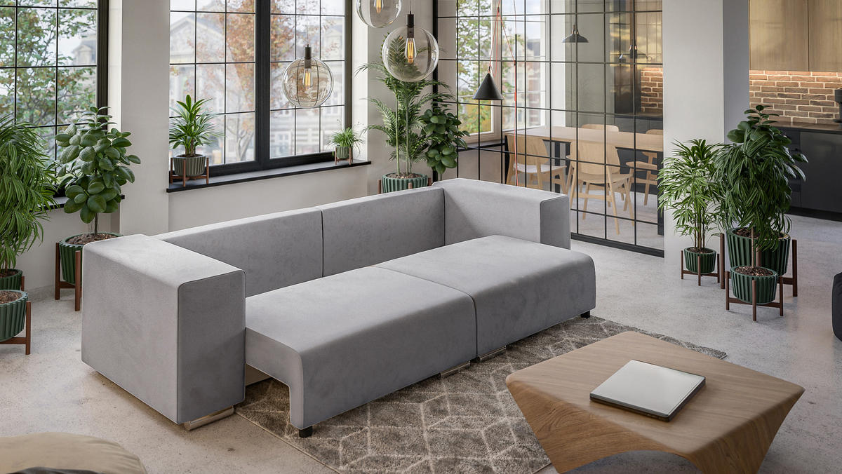 BIGSOFA Kami Microfaser Grau - Schwarz/Grau, Kunststoff/Textil (290/80/110cm) - S-Style Möbel