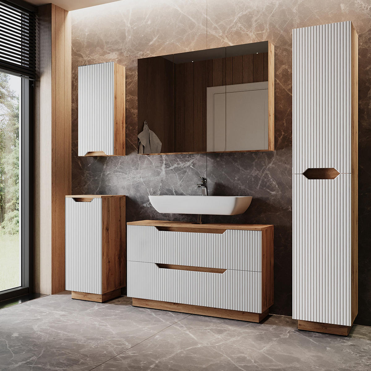 KOUPELNOVÝ NÁBYTEK Lotta Dub/bílý pruhovaný - bílá, kompozitní dřevo (99.4/62.5/32cm) - Vicco