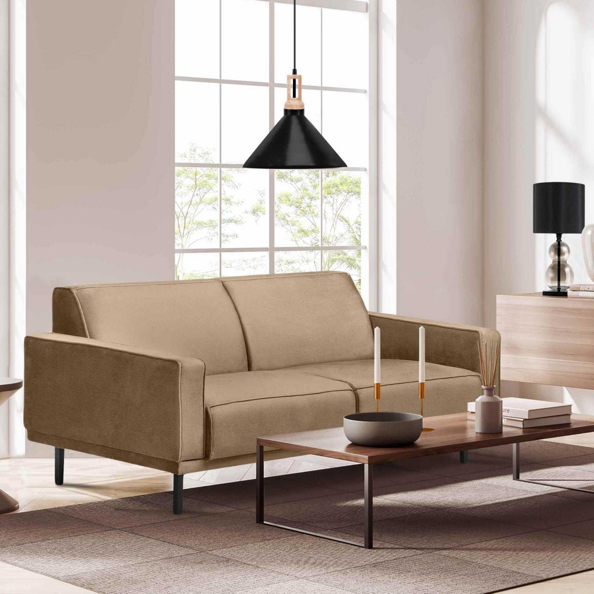 EINZELSOFA BARO 2-Sitzer,Beige - Beige, Holz/Textil (150/71/81cm) - KONSIMO®