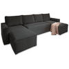 WOHNLANDSCHAFT ASPRA Schwarz Kordstoff mit Schlaffunktion - Schwarz, Holz (295/85/140cm) - MASSENO