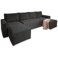 WOHNLANDSCHAFT ASPRA Schwarz Kordstoff mit Schlaffunktion - Schwarz, Holz (295/85/140cm) - MASSENO