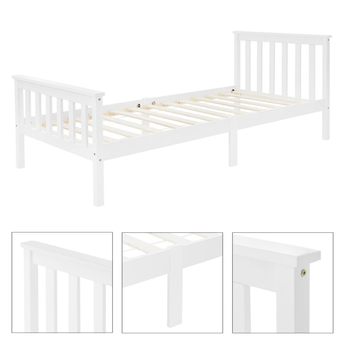 HOLZBETT 90x200 cm Weiß aus Kiefernholz mit Lattenrost - Weiß, Holz (90/200cm) - ML-DESIGN