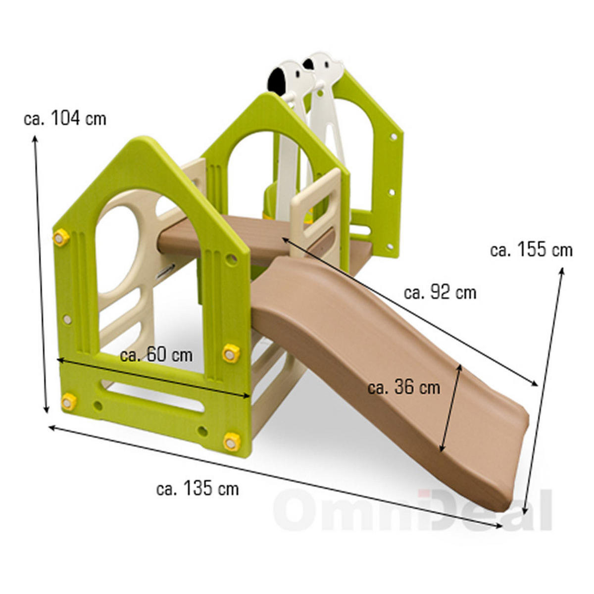 SPIELHAUS mit Rutsche und Schaukel 155/135 cm Grün - Grün, Kunststoff (155/102/135cm) - Littletom