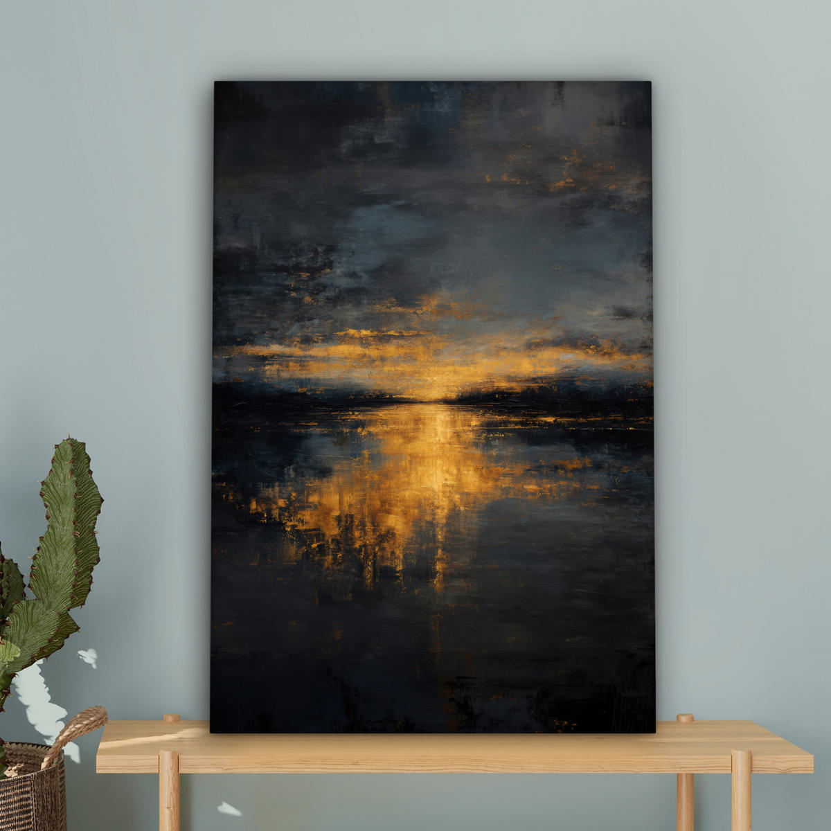 LEINWANDBILD Goldene Reflexion auf dem Wasser Wanddeko Schlafzimmer 60x90 cm - Anthrazit, Textil (60/90cm) - MuchoWow