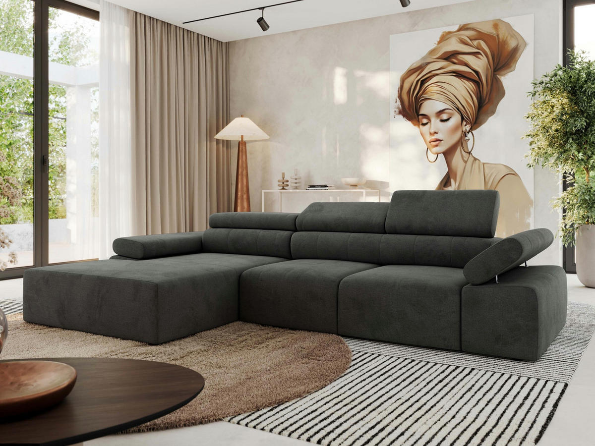 ECKSOFA RILASSO L Dunkelgrau Velvet - links - Dunkelgrau/Schwarz, Kunststoff/Textil (296/174cm) - MKS