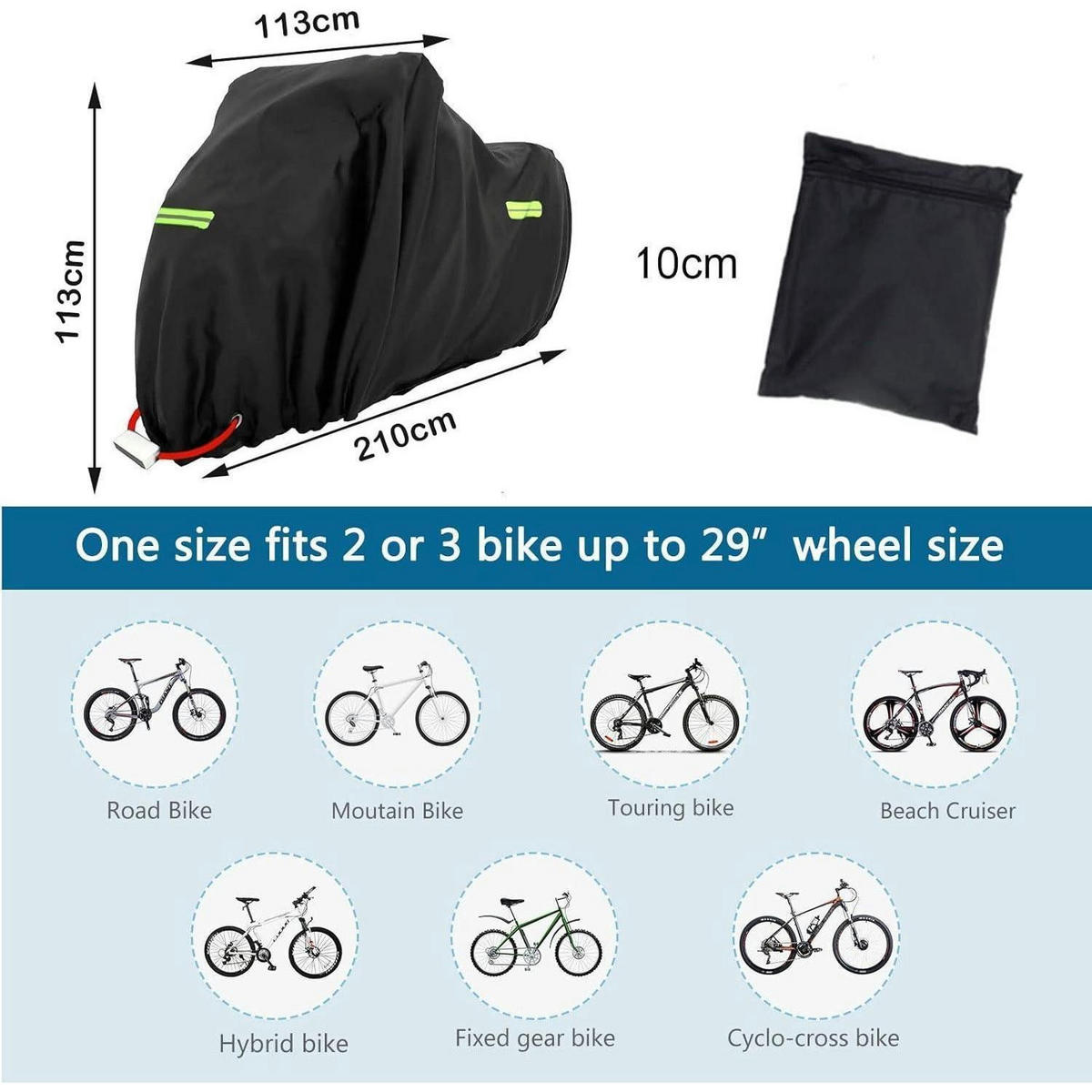 FAHRRADABDECKUNG Oxford 210 x 112 x 112 cm mit Schlosslöchern und Reflexstreifen - Schwarz, Textil (112/112/210cm)