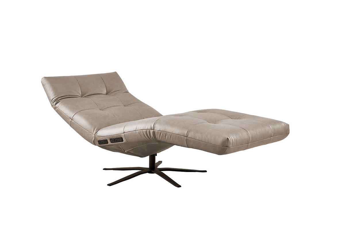 RELAXLIEGE LETICIA Grau Leder - Schwarz/Grau, Leder/Metall (82/115/156cm) - KAWOLA