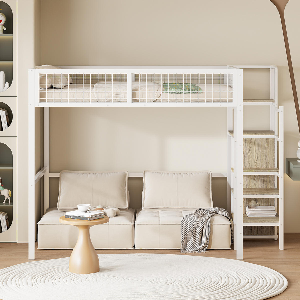 HOCHBETT 140/200 cm Weiß mit Sicherheitsleiter und Kleiderschrank - Weiß, Metall (140/200cm) - OKWISH