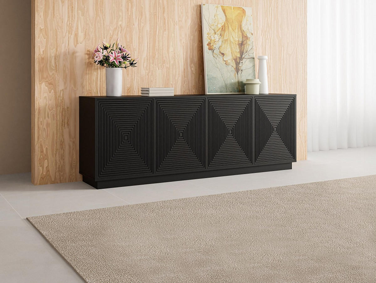 SIDEBOARD mit 4 Türen - MDF - Schwarz - MEZULIA - Schwarz, Holz (199.8/71/43cm) - Vente-Unique
