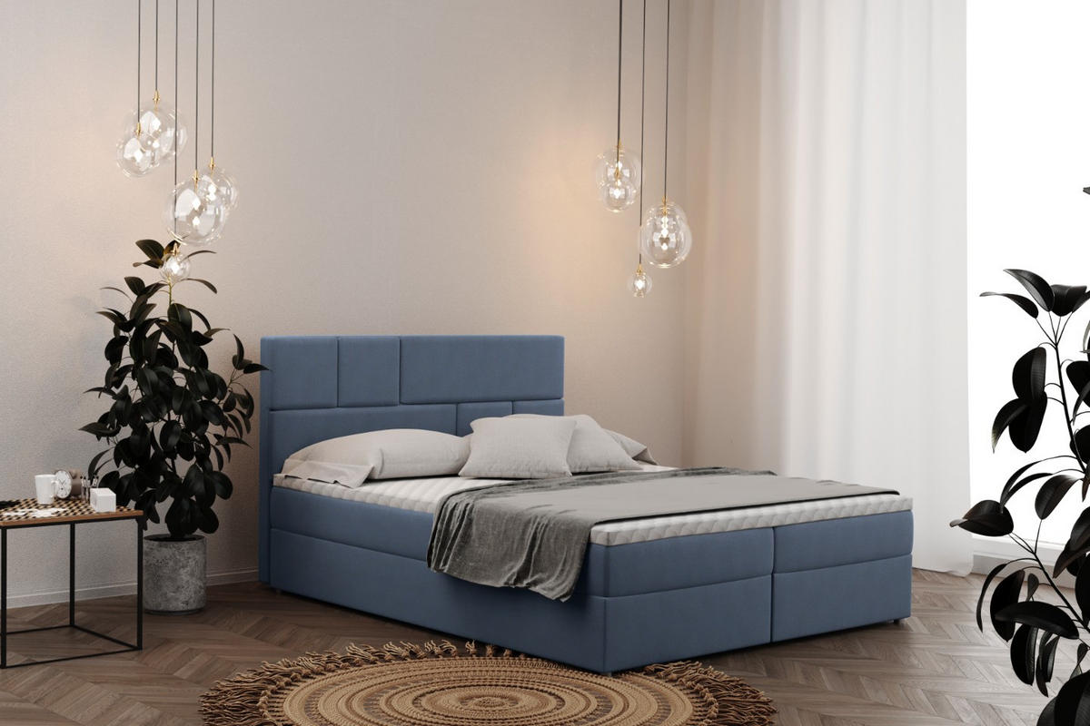 BOXBETT Mit Bettkasten Und Matratze BALI Stoff Mat Velvet Blau 160x200 cm H3-Bonell - Blau, Holz/Holzwerkstoff (160/200cm) - Kaiser Möbel
