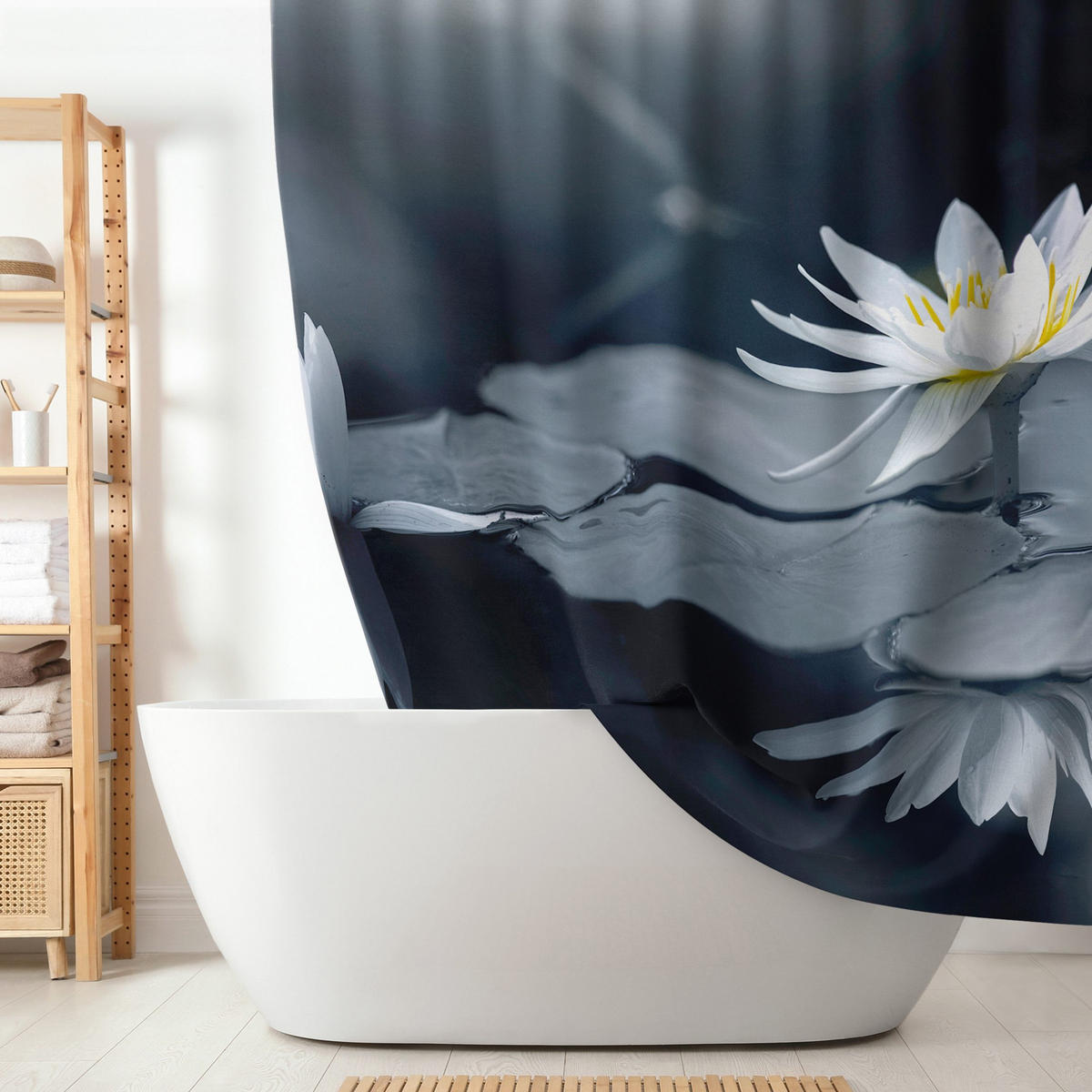 DUSCHVORHANG Lotus Spiegelung im Wasser 180/180 cm - Blau, Textil (180/180cm) - Bilderwelten