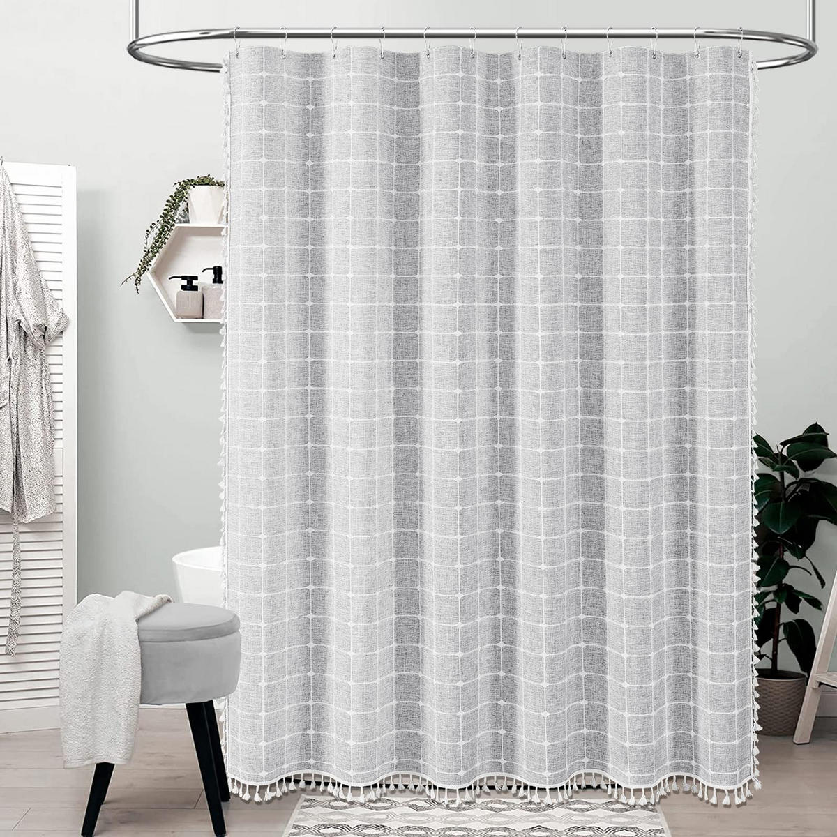 DUSCHVORHANG Beige Leinen Boho Stil 150 x 180 cm für Zuhause Badezimmer - Beige, Textil (150/180cm) - MCBOSON