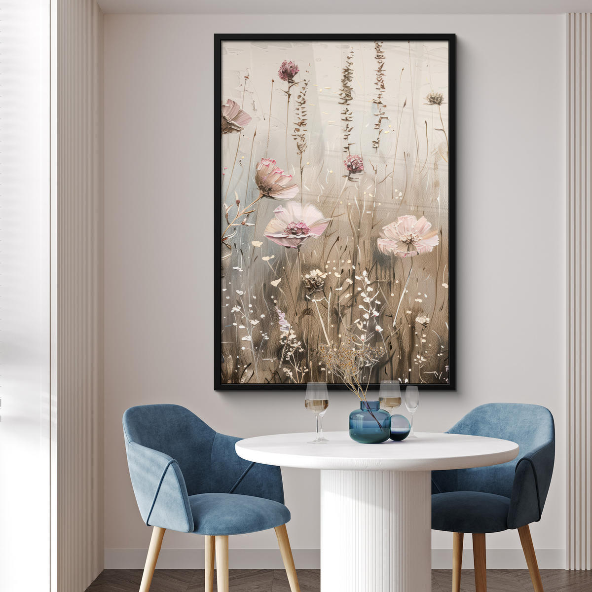 GERAHMTES BILD Blumen - Rosa - Modern - Beige 80x120 cm - Beige, Papier (80/120cm) - MuchoWow