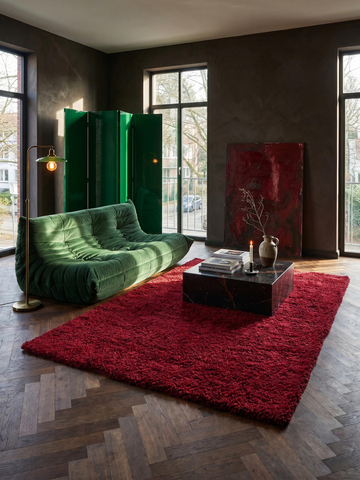 TEPPICH Hochflor Unifarben Polypropylen Wohnzimmer Shaggy Rot Rechteckig 300x400 - Rot, Textil (400/300cm) - KADIMA DESIGN