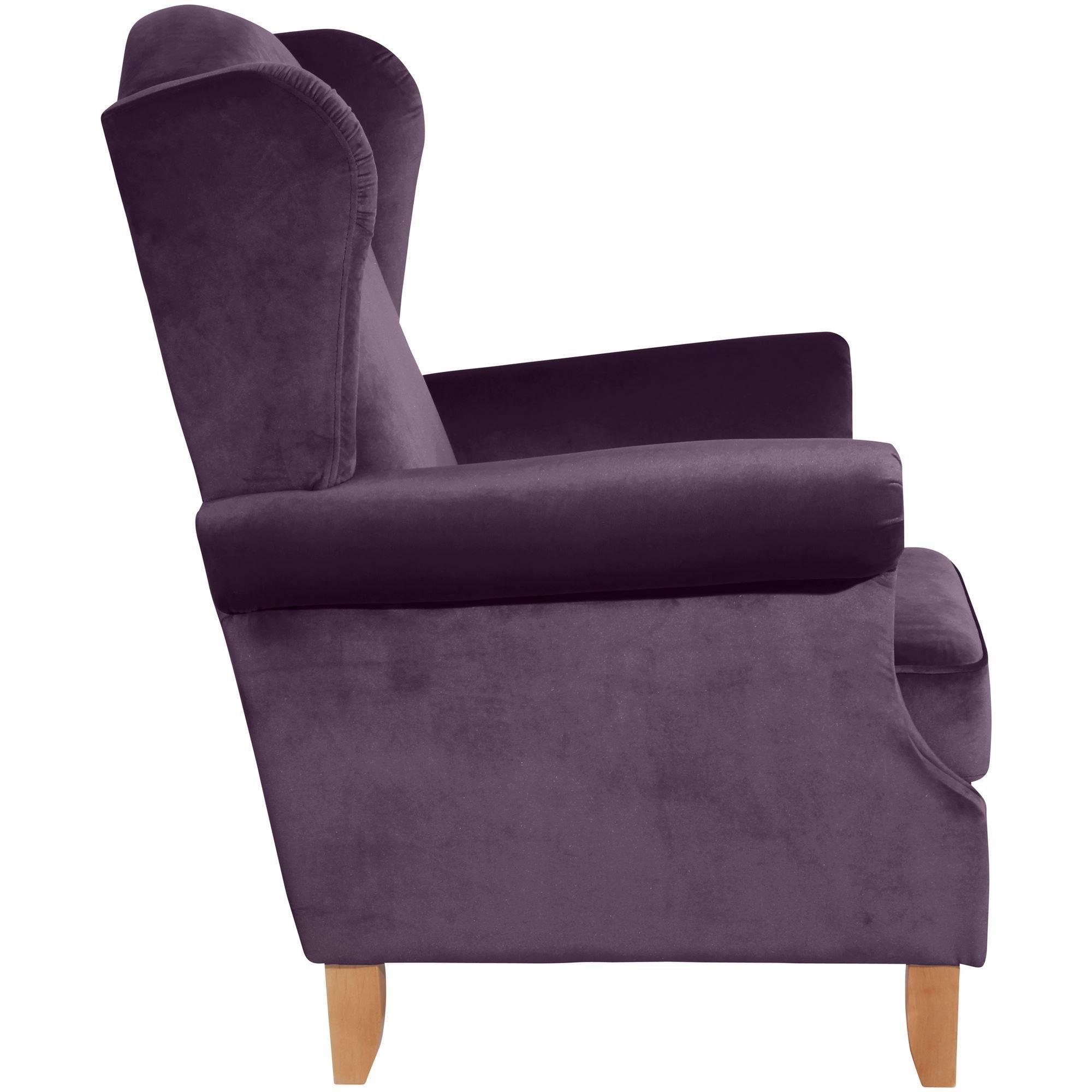 OHRENSESSEL Katria Bezug Samtvelours Buche natur / purple - Lila, Kunststoff (88/108/84cm) - 58aufmkessel