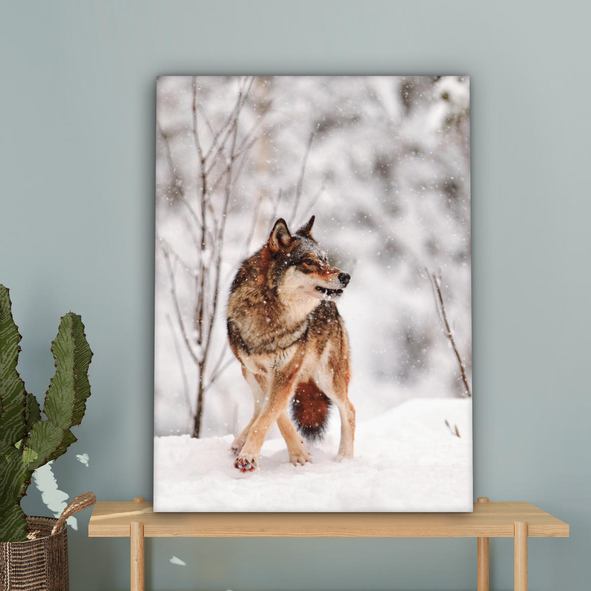 LEINWANDBILD Wolf - Winter - Schnee - Natur - Tiere 60x80 cm - Haselnussfarben, Textil (60/80cm) - MuchoWow