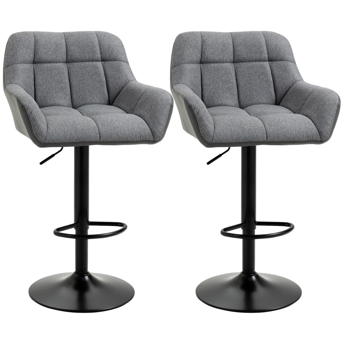 BARHOCKER 2-Set Tresenhocker Höhenverstellbar Drehbar im Retro-Design Kunstleder - Grau, Kunststoff (52.5/114/57.5cm) - HOMCOM