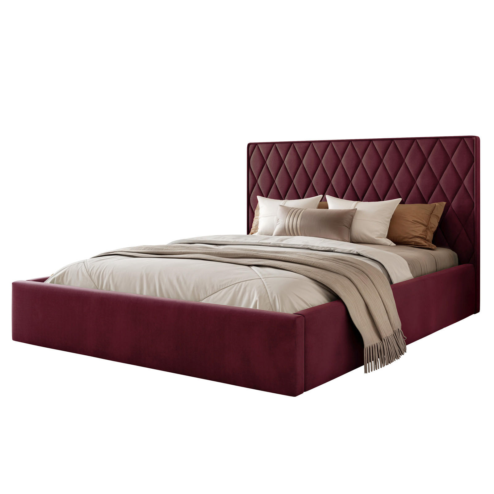 POLSTERBETT PONTI 160x200 cm Bordeaux (Stoff Magic Velvet) - Kompakt, mit Bettkasten und Lattenrost - Bordeaux, Holzwerkstoff/Textil (160/200cm) - Ravio
