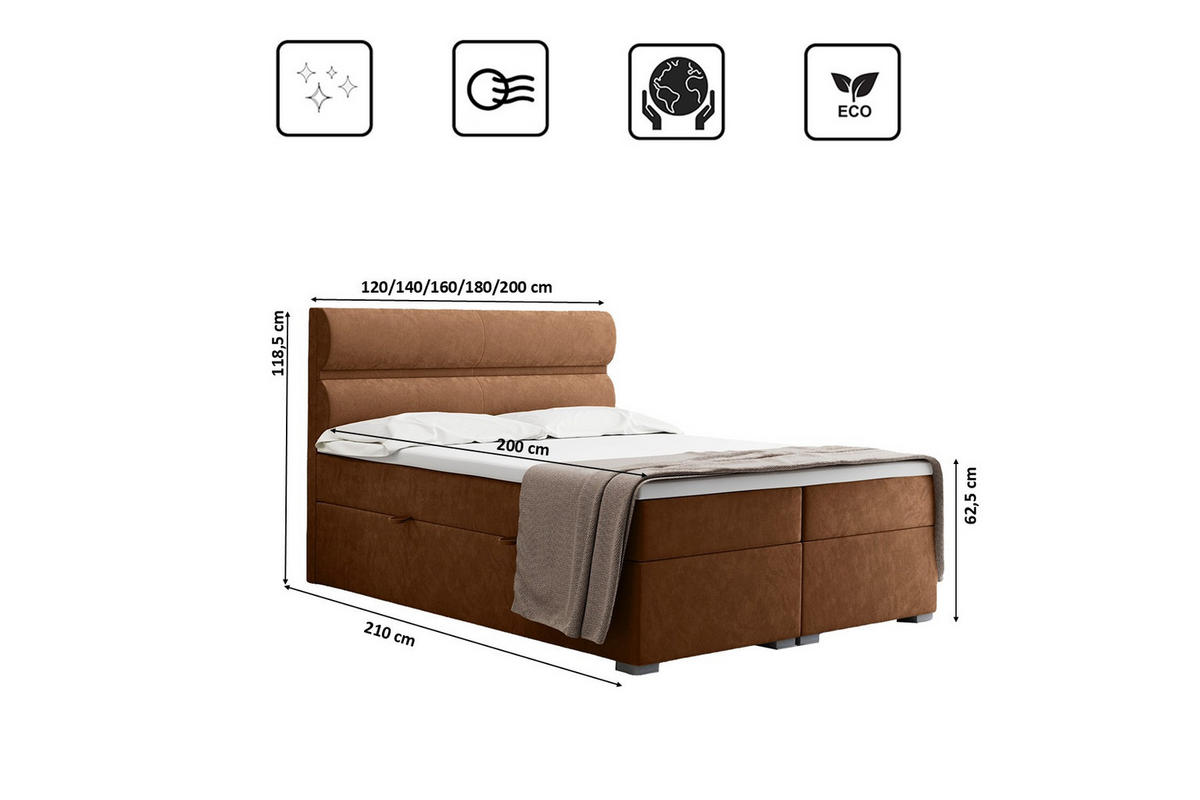 BOXBETT Mit Bettkasten, Matratze Und Topper VERA Stoff Riviera 180x200 cm Ceglas H2-Pocket - Kupferfarben, Holz/Holzwerkstoff (180/200cm) - Kaiser Möbel