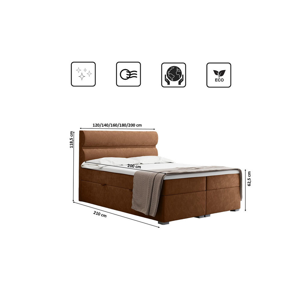 Thumbnail - Kaiser Möbel Boxbett, Kupfer, Textil, H3, Höhe ca. 20 cm, einzeln stellbar,Rechteckig, eckig, 120x200 cm, Reach, Schlafz...