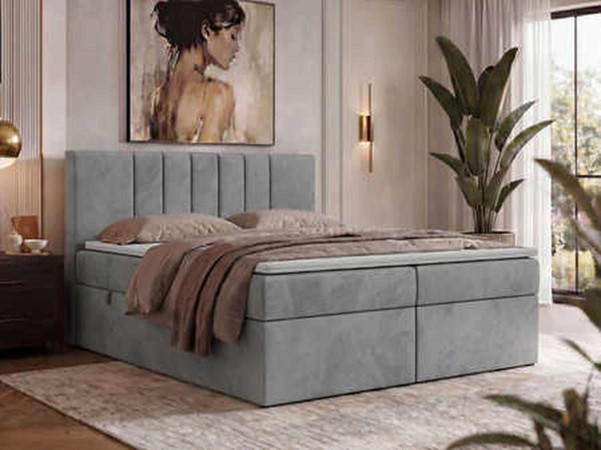 POSTEL BOXSPRING INERO 140/200 - Světle šedá Samet - Topper Visco - H3 - černá/světle šedá, textil/plast (140/200cm) - MKS