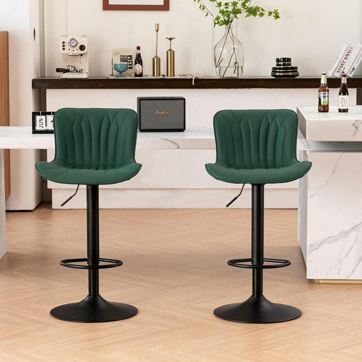 BARHOCKER 2er Set Kunstleder Dunkelgrün Höhenverstellbar - Grün, Kunststoff (83/54/48cm)