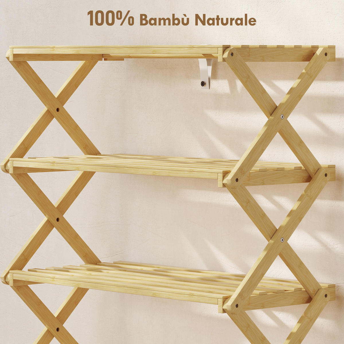 SCHUHREGAL,5-STÖCKIG klappbar Bambus 60x29x88cm,holzfarbe - Beige, Naturmaterialien (60/88/29cm) - Vallsero