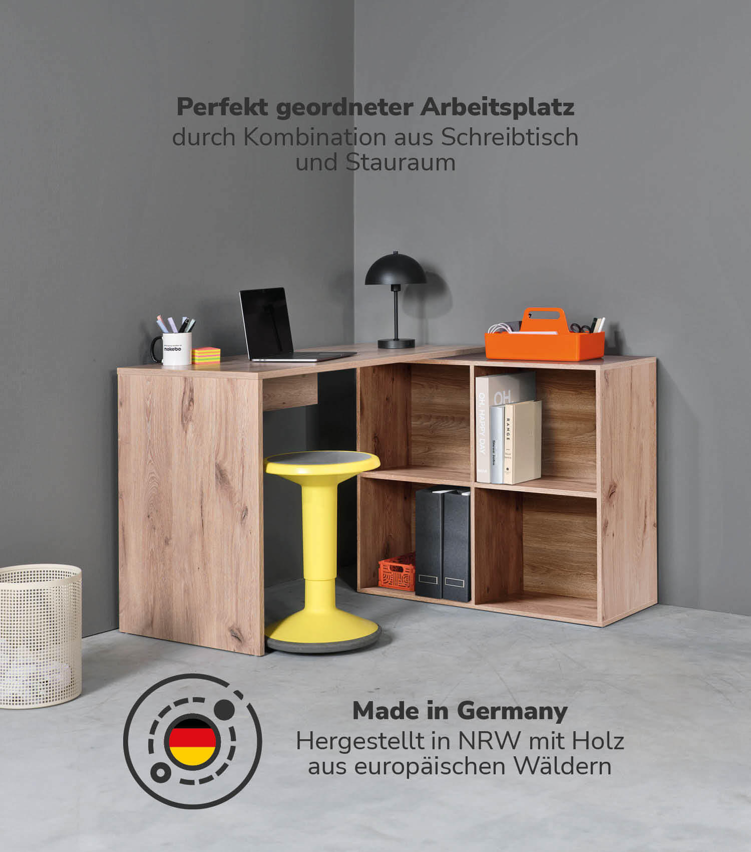 ECKSCHREIBTISCH Der Produktive - Eichefarben, Holzwerkstoff (54/112/77cm) - Mokebo