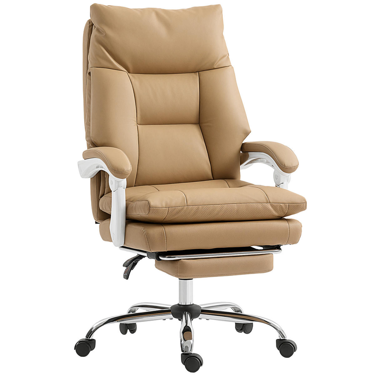 BÜROSTUHL Ergonomischer Schreibtischstuhl mit Lendenwirbelstütze, Fußstütze - Hellbraun/Silberfarben, Kunststoff/Metall (65/121/76cm) - HOMCOM