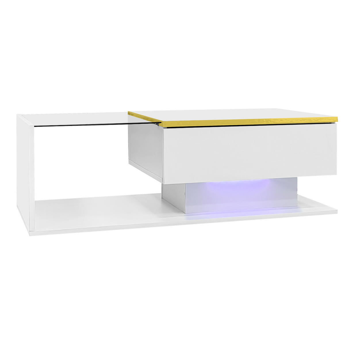 COUCHTISCH 100/50/32,5 cm mit Glasplatte, Stauraum und dimmbarer LED-Beleuchtung, Weiß - Weiß, Holzwerkstoff (100/50/32.5cm) - Redom