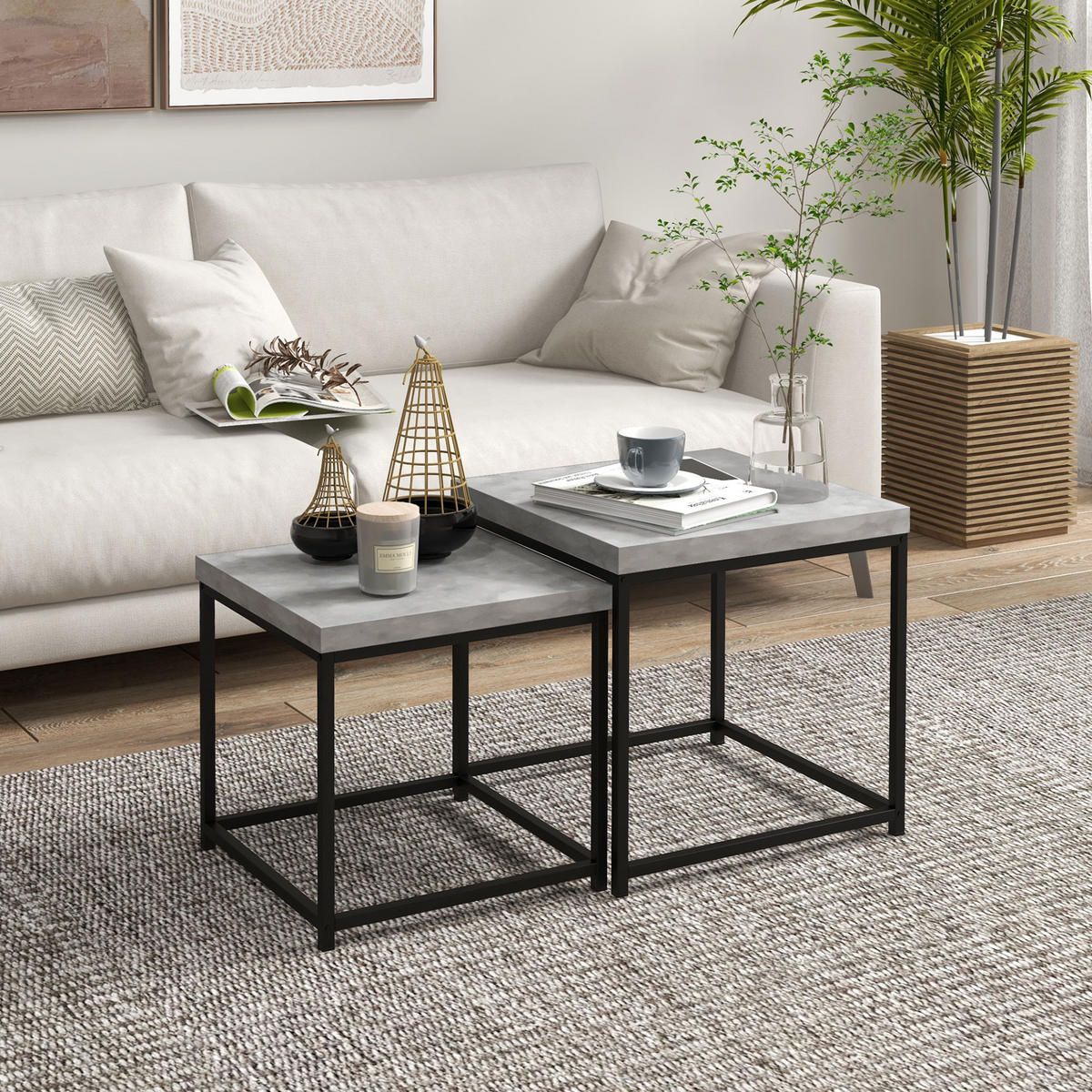 BEISTELLTISCH Grau 2 Stück - Grau, Naturmaterialien (45/45/45cm) - GiPP