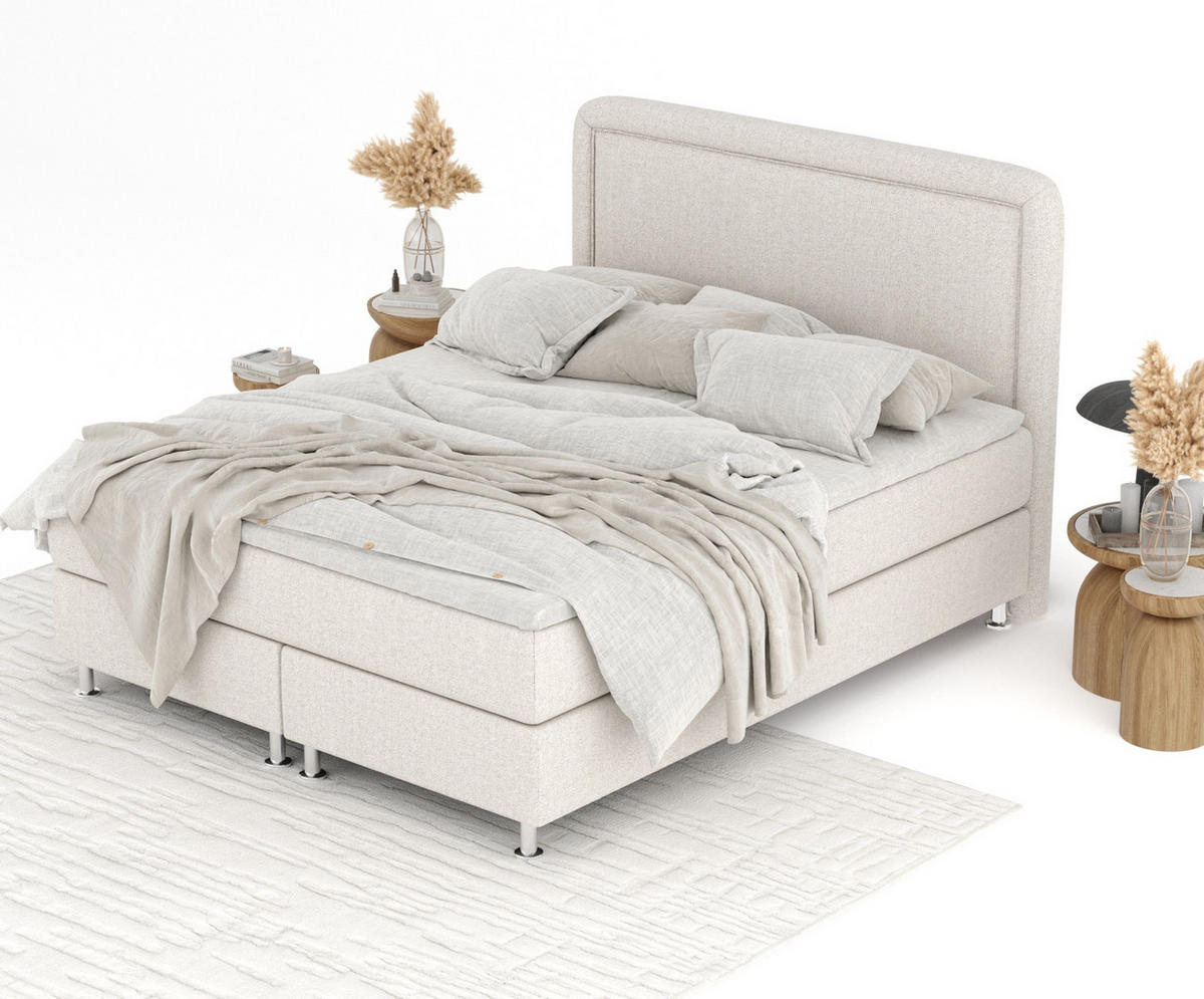BOXSPRINGBETT Salvi Hellbeige 160/200 cm mit Latex-Topper - Beige/Silberfarben, Holz/Holzwerkstoff (160/200cm) - Maison de Reve