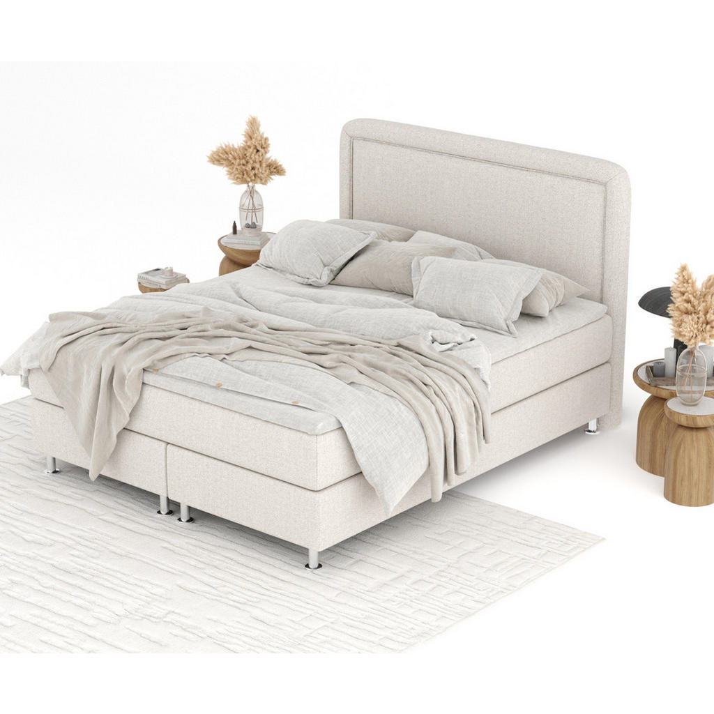 Thumbnail - Maison de Reve Boxspringbett, Beige, Textil, Buche, Kiefer, H3, Höhe ca. 21 cm, 200x200 cm, FSC 100%, Made in EU, Oeko-T...