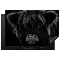 HERDABDECKPLATTE Schottischer Highlander - Kuh - Schwarz - Weiß - Tiere Induktionsmatte 77x51 cm - Schwarz, Kunststoff (77/51/0.2cm) - MuchoWow