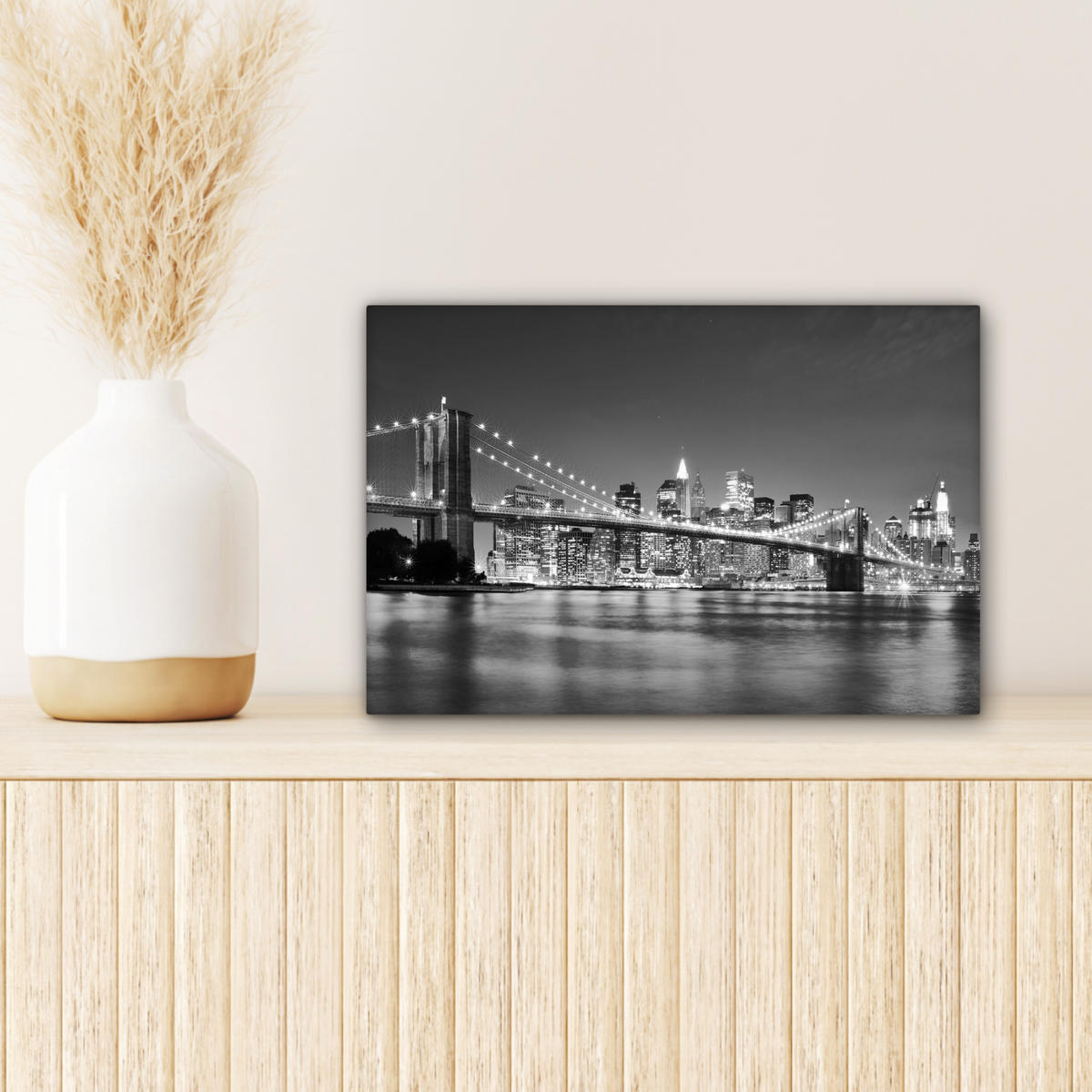 LEINWANDBILD - New York - Brücke - Brooklyn - Schwarz und weiß - Architektur - 30x20 - Deko XXL - Schwarz, Textil (30/20cm) - MuchoWow