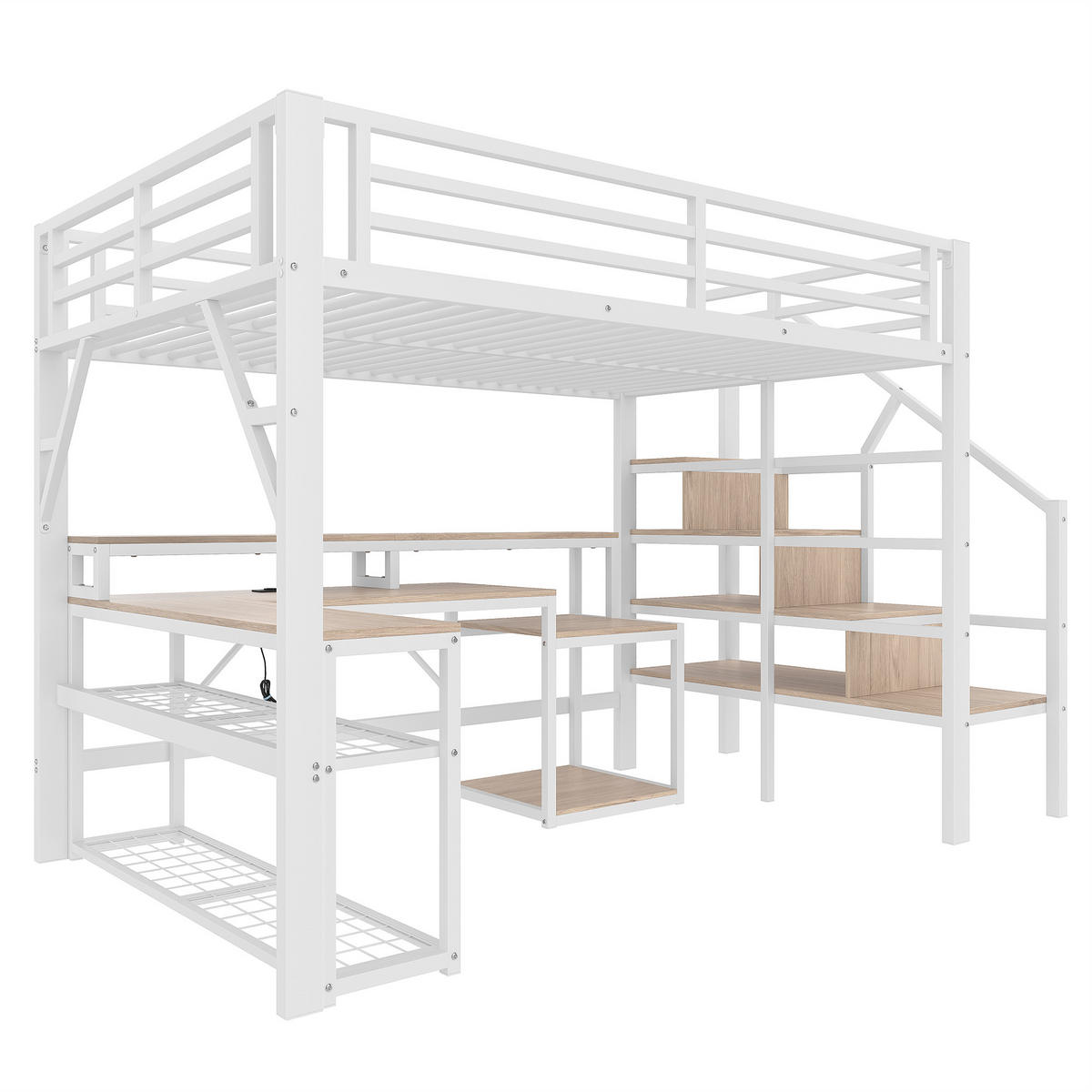 HOCHBETT mit LED und Stauraum Weiß 140x200 cm Metall - Weiß, Metall (140/200cm) - SONNENH