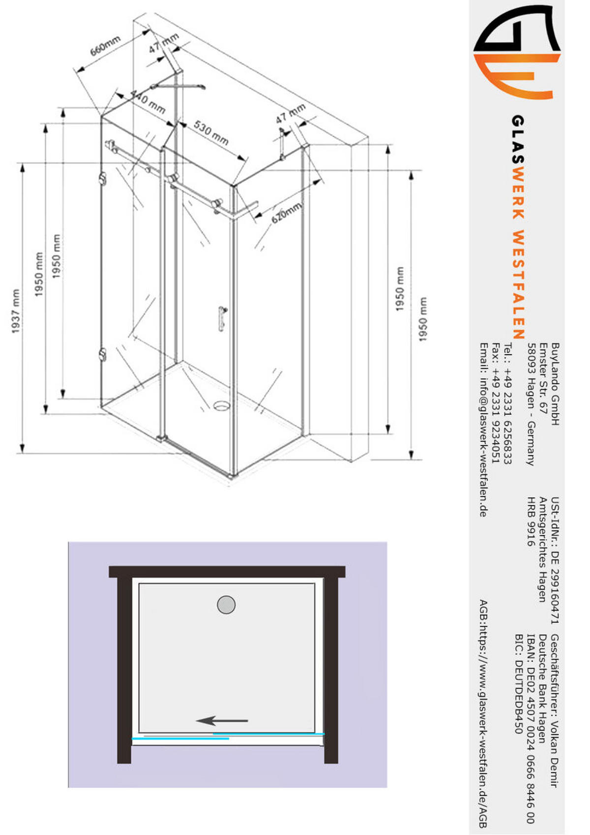 DUSCHKABINE Ida 100x75x195cm U-Form Schiebetür - Silberfarben, Glas (75/100/195cm) -  Glaswerk Westfalen