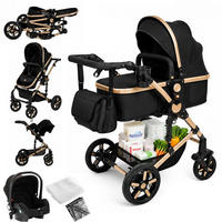 KINDERWAGENSET 3-in-1 mit Autositz, UV-Schutz, SCHWARZ-GOLD - Goldfarben, Metall (80/60cm) - Kaket