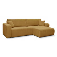ECKSOFA mit Schlaffunktion Nellio L-Form universal mit Bettkasten Senfgelb Cord - Currygelb/Schwarz, Kunststoff/Textil (245/145cm) - Homebook