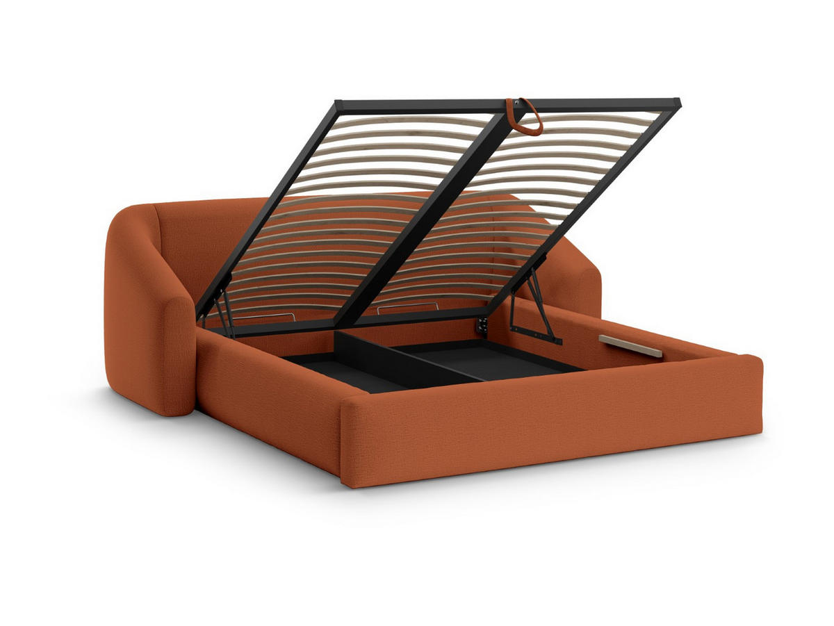 BETT mit Bettkasten und Kopfteil Campi aus strukturiertem Stoff ziegelrot 200x200cm - Orange, Textil (200/200cm) - Cosmopolitan Design