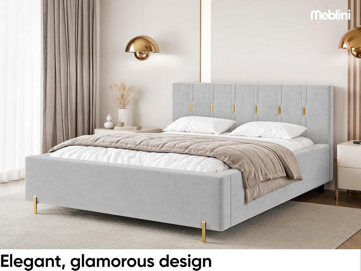 BETT FABIO - Goldfarben/Hellgrau, Holzwerkstoff (200/200cm) - Meblini