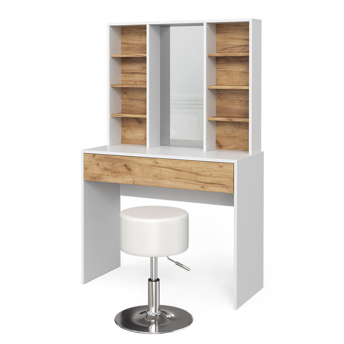 SCHMINKTISCH Alexa Goldkraft Eiche/Weiß 93 cm mit Hocker - Honigeiche/Weiß, Holzwerkstoff (93/147/40cm) - Vicco