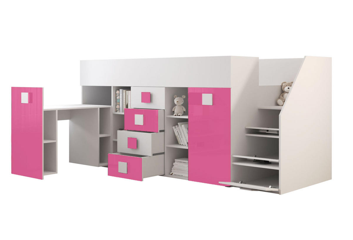 HOCHBETT Toledo weiß / pink 248,5 / 93 / 123cm - Pink/Weiß, Holz/Holzwerkstoff (90/200cm) - Feldmann-Wohnen