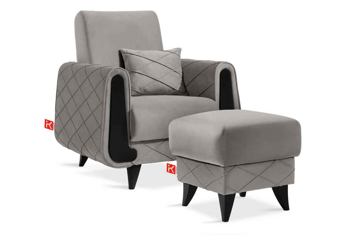 HOCKER GUSTAVO III Fußstütze, Velours, Hellgrau - Hellgrau, Holz/Holzwerkstoff (53/49/53cm) - KONSIMO®