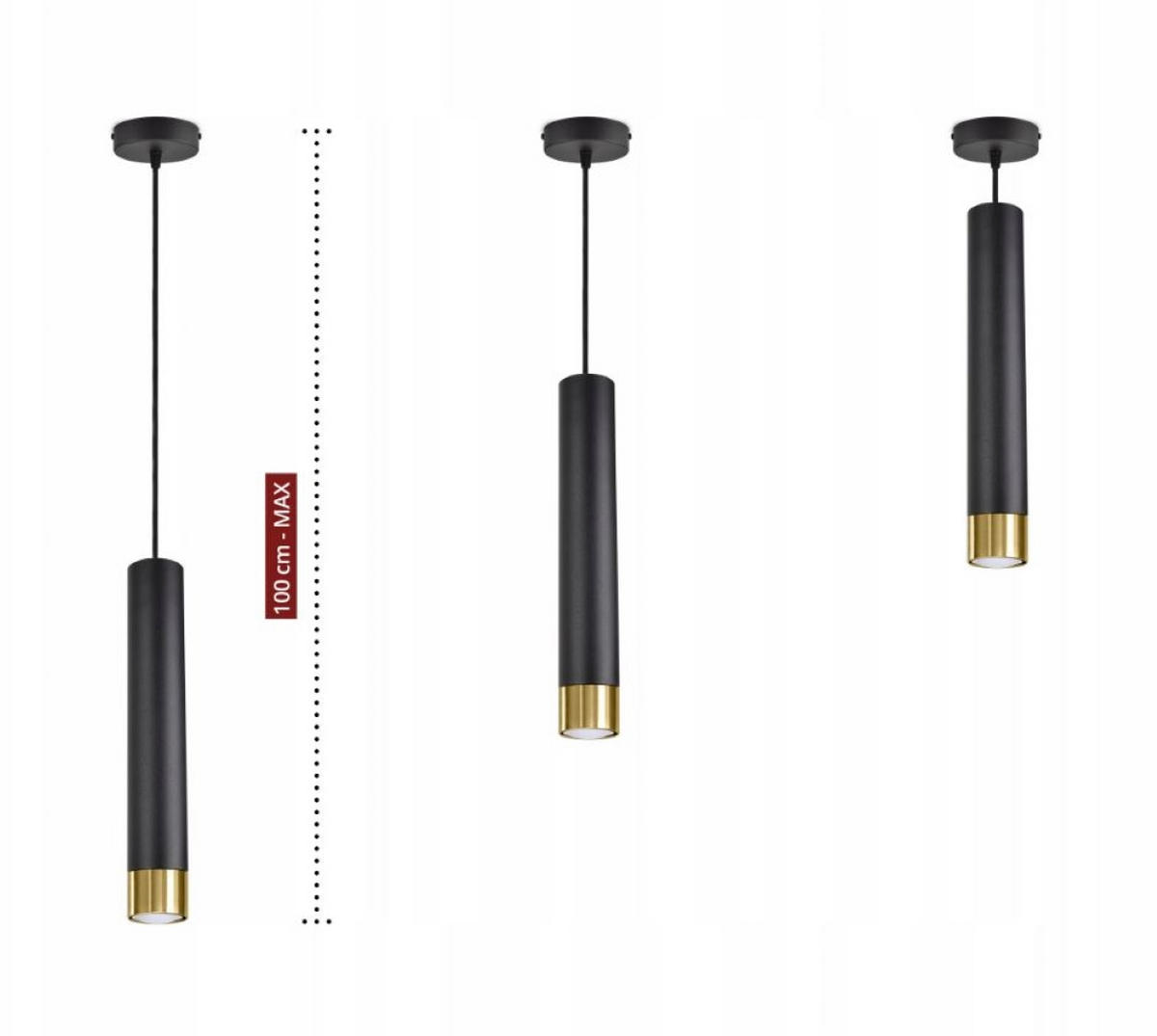 PENDELLEUCHTE Milano Tube - Goldfarben/Schwarz, Glas/Metall (6/6/100cm) - kiki design