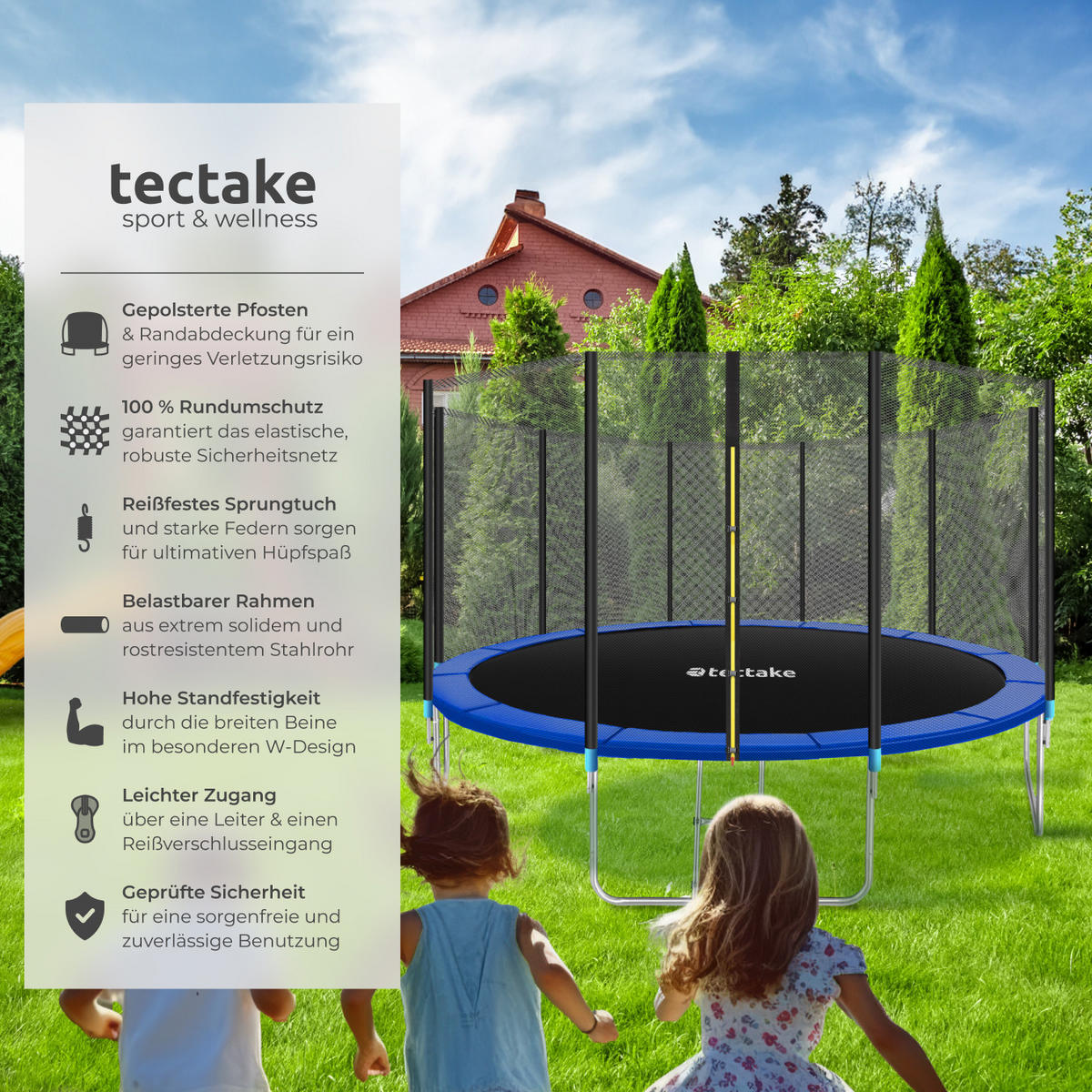 TRAMPOLIN Garfunky,inklusive Einstiegsleiter,schwarz/blau - Blau/Schwarz, Metall (457/269/457cm) - tectake